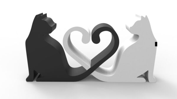 Escultura Decorativa Gato Amor 3d Pla