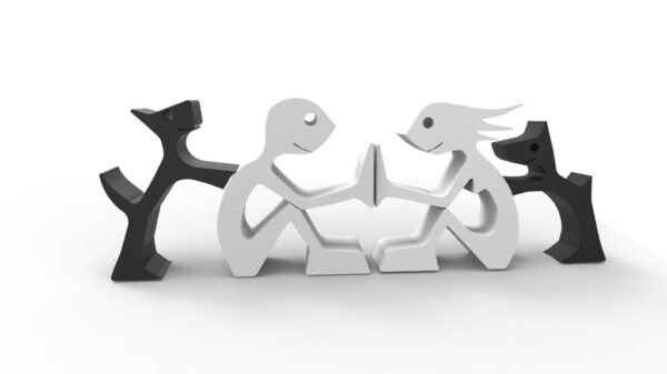 Escultura Decorativa Amor Mujer Hombre 2 Perros 3d Pla - Imagen 2