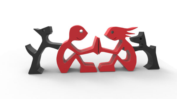 Escultura Decorativa Amor Mujer Hombre 2 Perros 3d Pla - Imagen 3