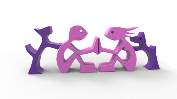 Escultura Decorativa Amor Mujer Hombre 2 Perros 3d Pla