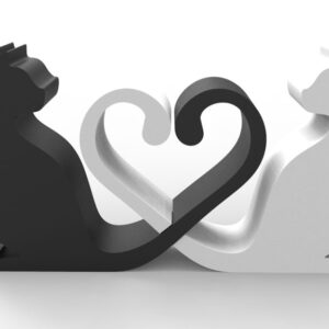 Escultura Decorativa Gato Amor 3d Pla