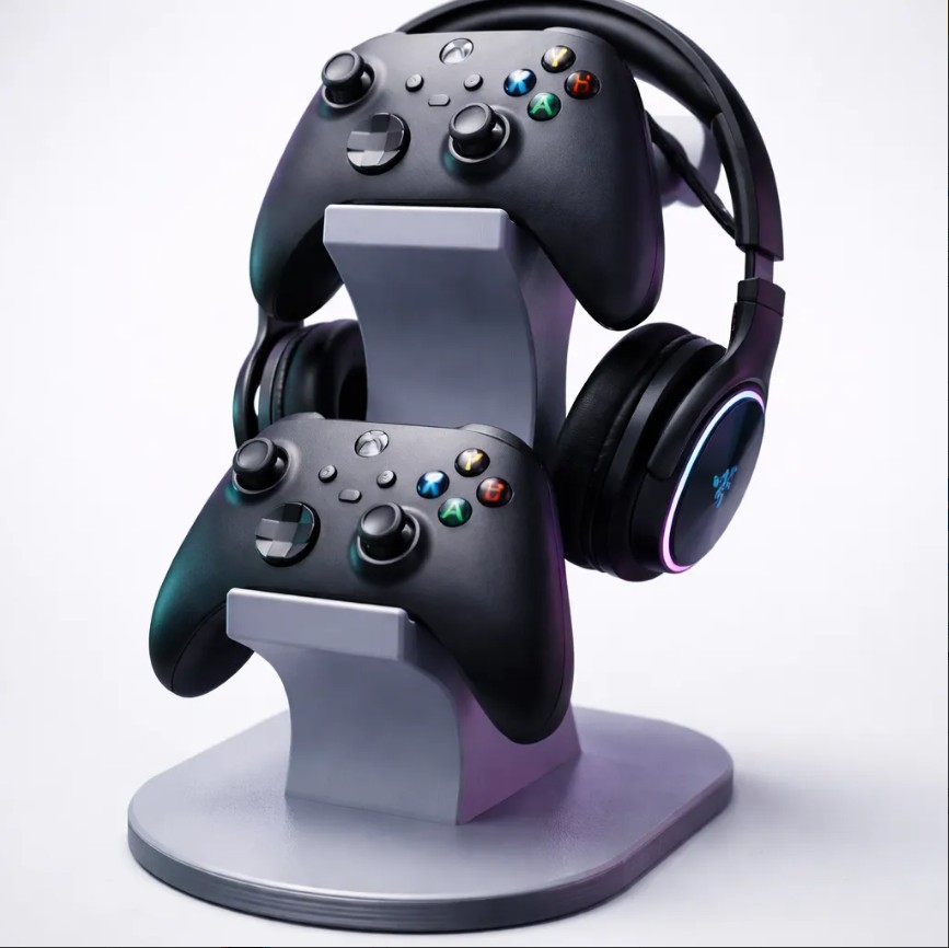 5 gris Soporte de mesa para 2 Mandos y Audífono Xbox | Organizador Gamer
