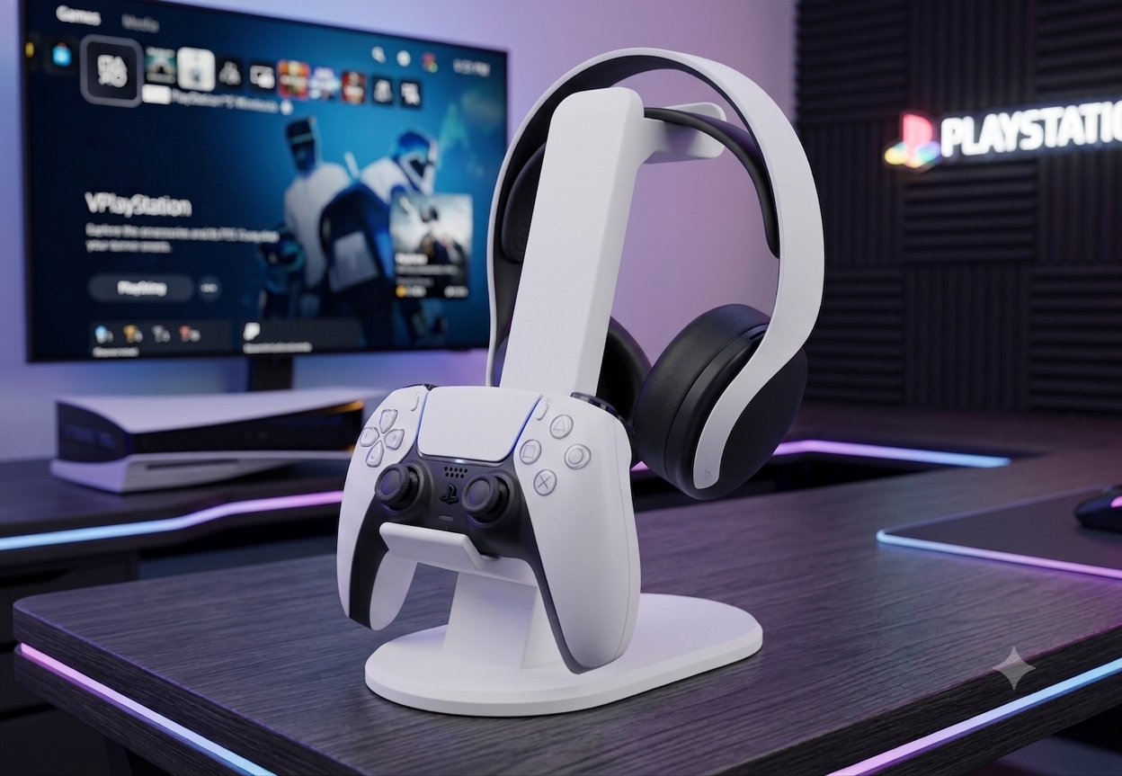 Blanco IA Soporte de mesa para un Mando y Audífono Ps5 Playstation 5 | Organizador Gamer - Imagen 2