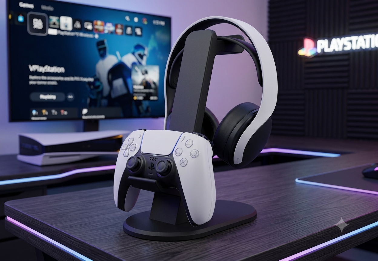 negro IA Soporte de mesa para un Mando y Audífono Ps5 Playstation 5 | Organizador Gamer - Imagen 3